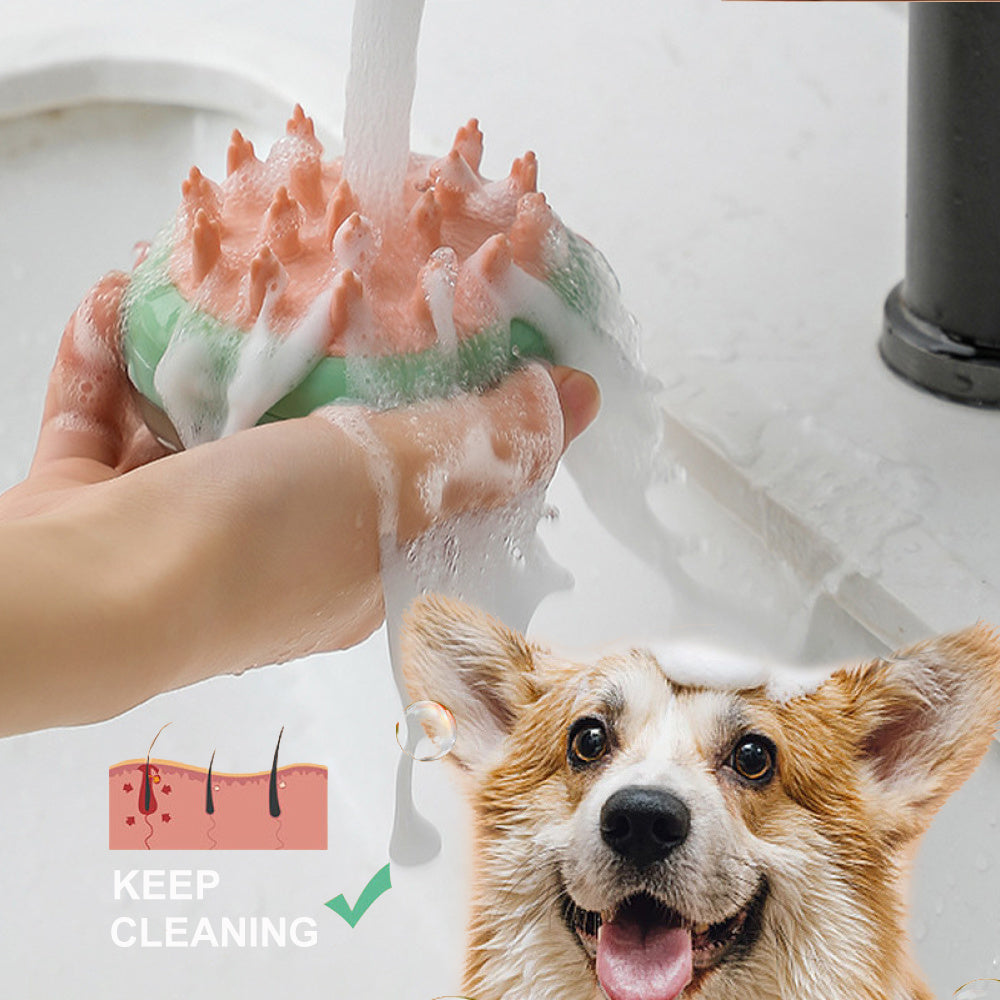 Pet Bathing & Grooming Brush – Soap Dispensing Massage Brush for Dogs & Cats - Furever Base