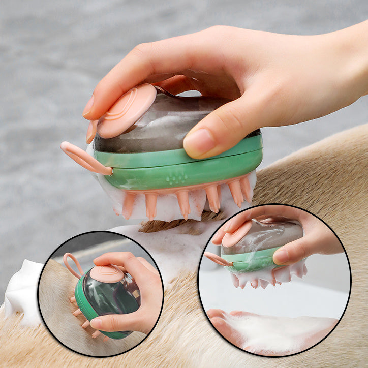 Pet Bathing & Grooming Brush – Soap Dispensing Massage Brush for Dogs & Cats - Furever Base