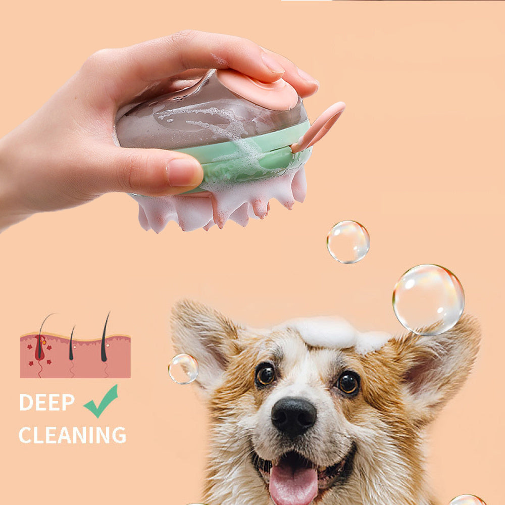 Pet Bathing & Grooming Brush – Soap Dispensing Massage Brush for Dogs & Cats - Furever Base